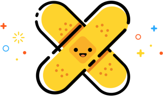 cartoon of two yellow crossed Band-Aides with a smiley face at the center