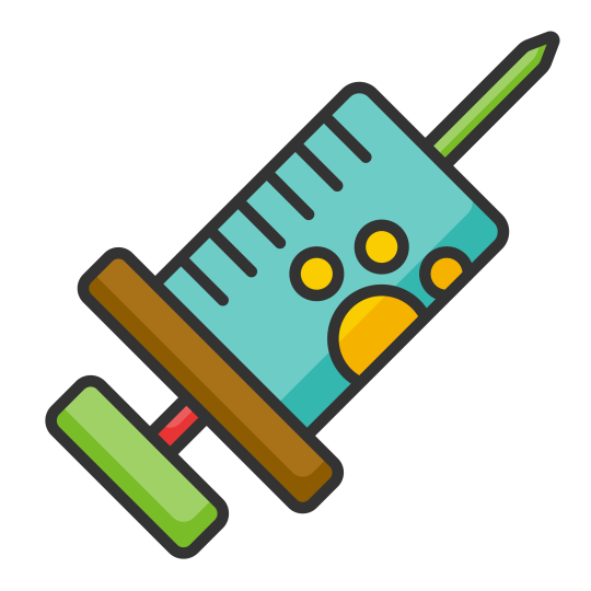 cartoon syringe containing colorful liquid with air bubbles