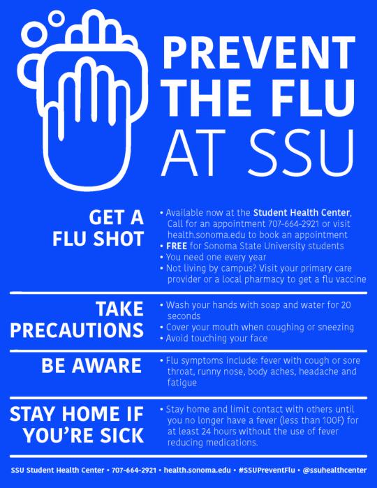 Graphic that says prevent the flu at SSU